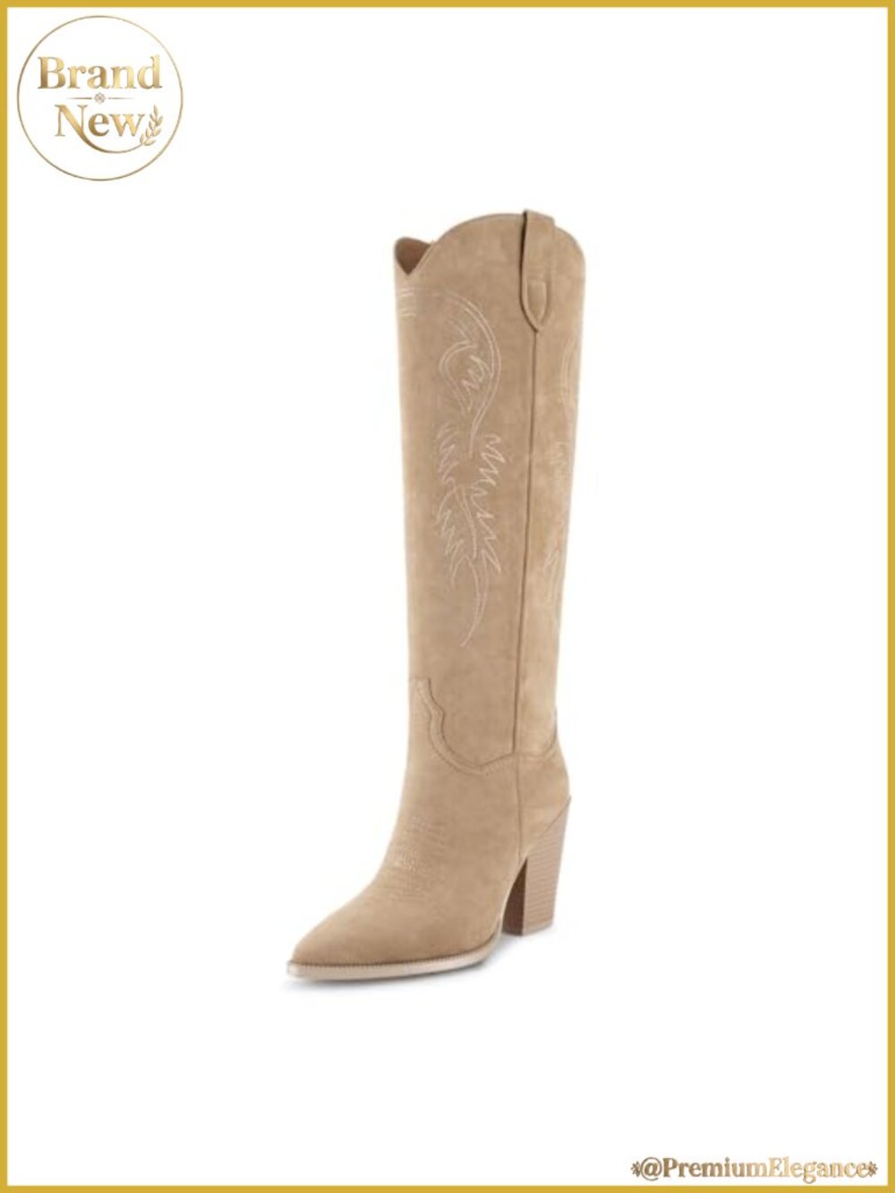 Knee High Cowboy Boots Faux Suede Chunky Heel Women Western Boots